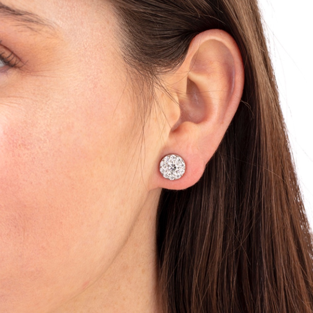 Hearts on Fire Radiant Silver Diamond Earrings - Picture 2 of 5
